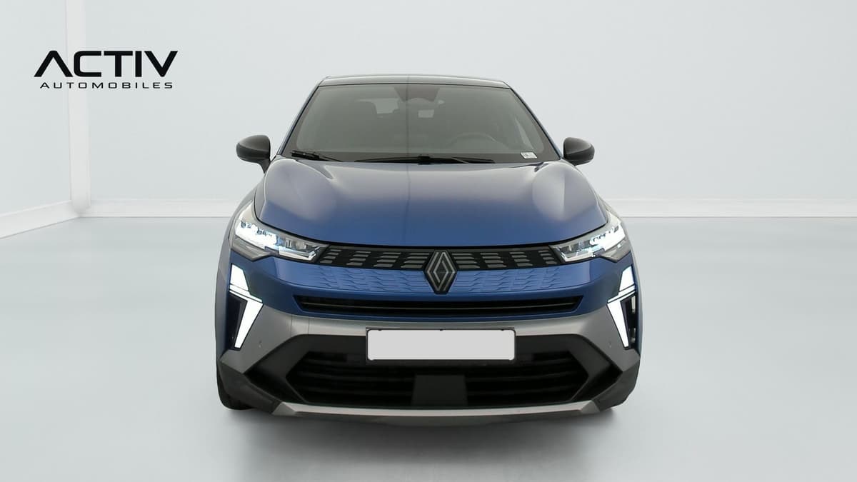 Renault Symbioz : face avant bleue avec projecteurs LED, calandre sombre et bouclier gris