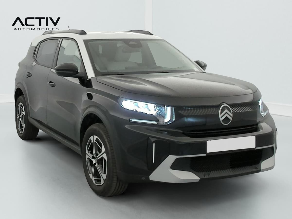 Citroën C3 Aircross : avant trois quarts gauche, noir avec toit blanc, projecteurs LED et jantes alliage