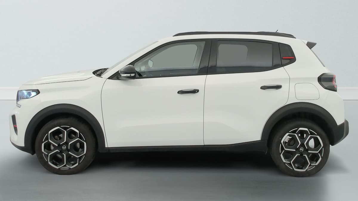 Citroën C3 : profil gauche blanc avec jantes alliage bicolores et toit noir